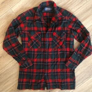 Vtg 60s 70s Pendleton Mens Wool Flannel Board Shirt Large TALL Loop Collar Flap